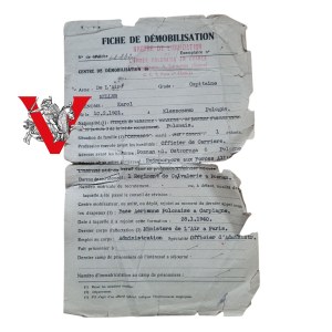 Aviation - Captain Airman Karol Miller, PSZ, demobilization card, May 9, 1945