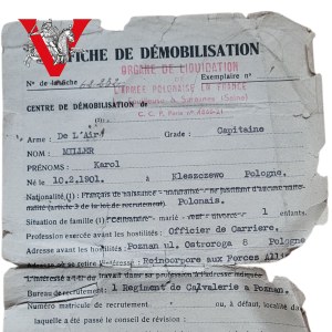 Aviation - Captain Airman Karol Miller, PSZ, demobilization card, May 9, 1945