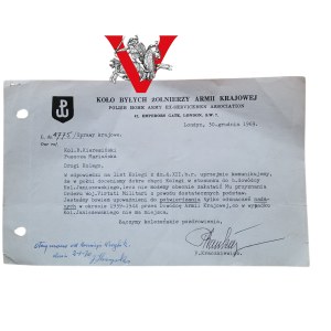 Virtuti Militari - Letter from the Circle of Former Soldiers of the Home Army - signature of Warsaw insurgent P. Kraczkiewicz from the Home Army Headquarters, 1969
