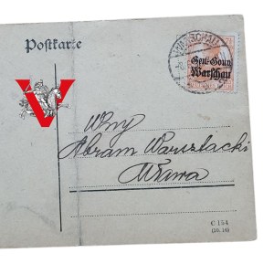 Judaica, Abram Warsztacki, Warszawa Mława, Generalne Gubernatrstwo, Karta Pismo 1918