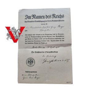 Germany Reich, Diploma of Appointment as Postal Clerk
