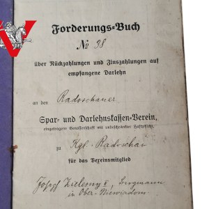 Radziejów Silesia 1910-1925 - Book of receivables and repayments from the savings and loan association, financial card