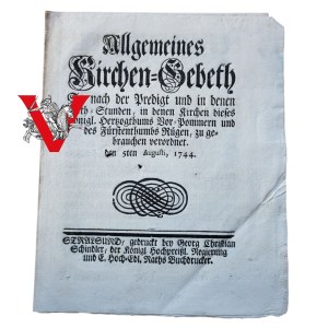 Pomorze - Strzałów 1744 - RZADKOŚĆ - Starodruk religijny „Allgemeines Kirchen-Gebeth” - modlitwa kościelna - rzadkie wydanie