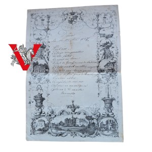 Menu Dîner z 1 listopada 1867 - francuskie menu z herbem, arystokratyczny dwór na ziemiach polskich (XIX w.)