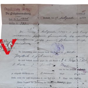 Rybnik 1923 - District Police Document / Rybnik District Superintendent - Bilingual German-Polish, Transitional Period, Sign and Stamps, Postage Stamps Poland