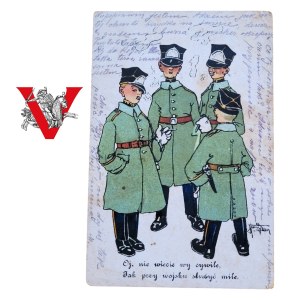 Karta Propagandowo Satyryczna, Kadeci Palący Papierosy, 1923, Cała Zapisana