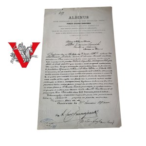 Książę Albinus Dunajewski , Biskup Krakowski, Pismo z Podpisem Księcia Bikuspa, Kraków 1891 r