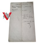 Książę Albinus Dunajewski , Biskup Krakowski, Pismo z Podpisem Księcia Bikuspa, Kraków 1891 r