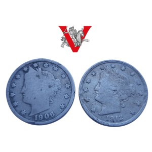 USA , 2 x 5 centów 1906 i 1912, Bardzo ładne