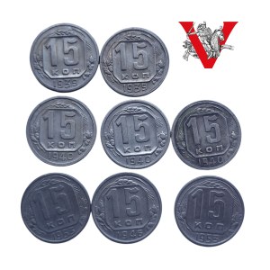USSR, Russia, 8 x 15 Kopiejek 1939-1953, nice condition
