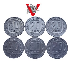 USSR , RUSSIA, 6 x 20 kopecks 1940-1957, nice condition