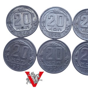 USSR , RUSSIA, 6 x 20 kopecks 1940-1957, nice condition