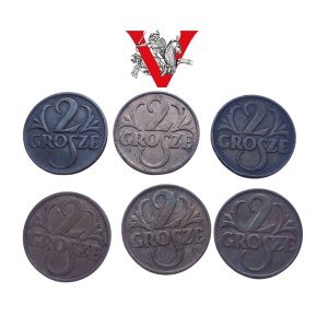 Second Republic, 2 penny set of 6 coins from 1925 to 1939, Very nice condition