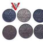 II RP, zestaw 2 grosze 6 monet od 1925 do 1939, Bardzo ładne stany