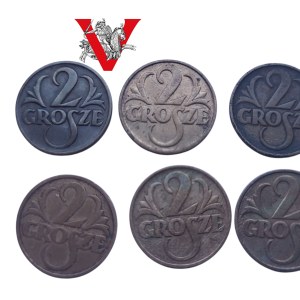 Second Republic, 2 penny set of 6 coins from 1925 to 1939, Very nice condition