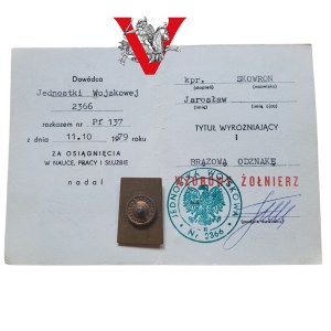 Badge of Exemplary Soldier with Legitimation, 75th Anti-aircraft Artillery Regiment, Rogowo