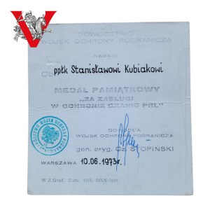 Nadania Medal W Ochronie Granic PRL, WOP, pułkownik Stanisław Kubiak, podpis generał Stopiński