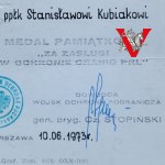 Nadania Medal W Ochronie Granic PRL, WOP, pułkownik Stanisław Kubiak, podpis generał Stopiński