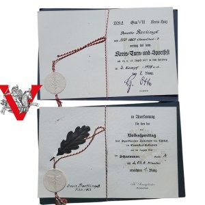 Third Reich, Two Sports Diplomas for winning First Place, Swastika Gap.