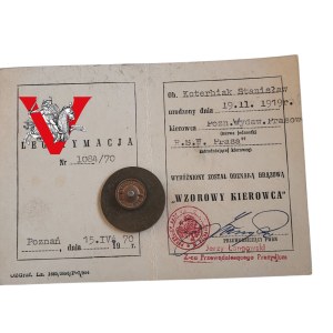 Badge of Exemplary Driver with Legitimation , 1970, Poznań
