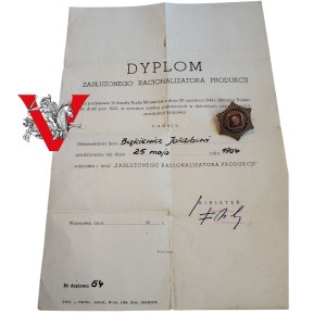 Odznaka Zasłużonego Racjonalizatora Produkcji z Dyplomem Nadaniem