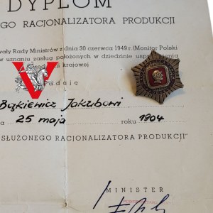 Badge of Meritorious Production Rationalizer with Diploma of Awarding.