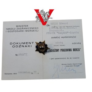 Golden Badge of Meritorious Service to the Sea with Legitimation, PSZ soldier II Corps, DALMOR Gdynia