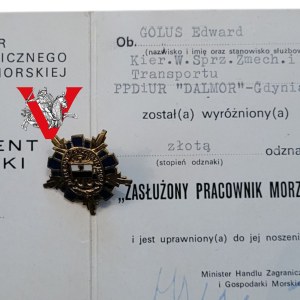 Golden Badge of Meritorious Service to the Sea with Legitimation, PSZ soldier II Corps, DALMOR Gdynia