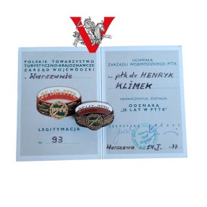 Colonel Henryk Klimek, PTTK 25 Years badge, Legitimation