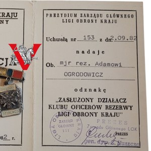 Badge with Legitimation, LOK Reserve Officers Club, Major Adam Ogrodowicz