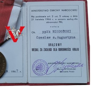 Col. Pilot Dipl. Czeslaw Miodoński, Bronze Medal for Meritorious Service for National Defense, Legitimation