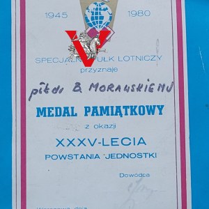 Colonel Morawski,awarding the medal Special Aviation Regiment, signature of the regimental commander