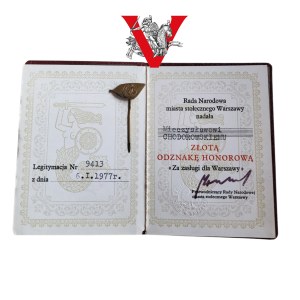 Gold Badge for Meritorious Service to Warsaw, with Legitimation