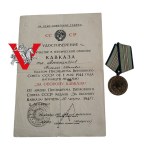 ZSRR, Armia Czerwona, Medal za Obronę Kaukazu, 1945, Legitymacja , Nadanie,