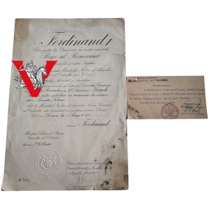 Romania Kingdom - Diploma of the Knight's Cross of the Order of the Crown of Romania, 1923 | Officer of the 20th Infantry Regiment of the Land of Kraków | RZADKOŚ.