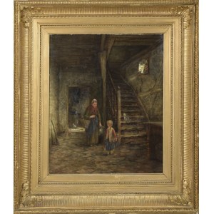 Malarz nieokreślony, XIX w., Scena we wnętrzu [Babcia z wnuczką], 1891
