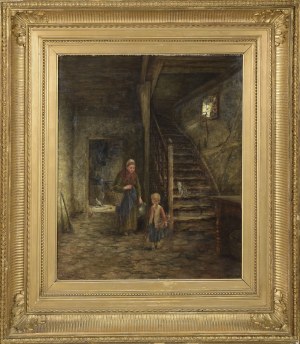 Painter unspecified, 19th century, Scene in the interior [Grandmother with granddaughter], 1891