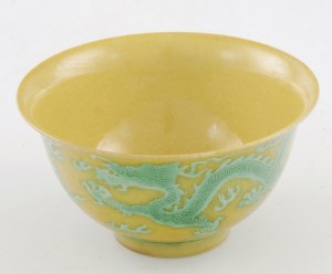 Yellow teapot with Chinese dragons