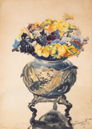 Leon Wyczółkowski (1852 Huta Miastkowska near Kielce - 1936 Warsaw), Bouquet of flowers in a Chinese vase, 1914.