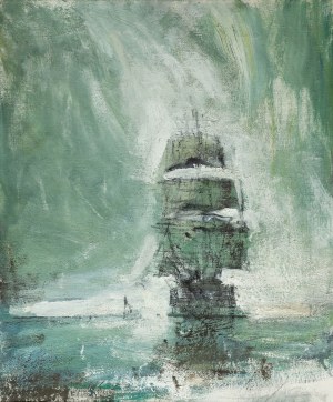 Marian Mokwa (1889 Malary - 1987 Sopot), Green sailboat, circa 1980.