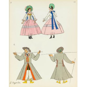 Zofia Stryjeńska (1891 Kraków - 1976 Genewa), Strój ludowy z Łowicza, plansza nr 10 z Teki Polish Peasants Costumes, 1939