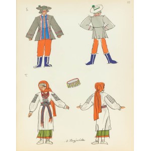 Zofia Stryjeńska (1891 Kraków - 1976 Genewa), Stroje ludowe ze Lwowa, plansza nr 12 z Teki Polish Peasants Costumes, 1939