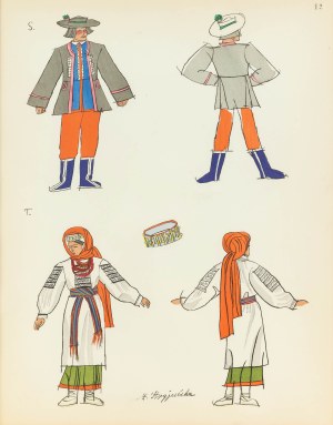 Zofia Stryjeńska (1891 Krakow - 1976 Geneva), Folk costumes from Lviv, sheet number 12 from the Polish Peasants Costumes portfolio, 1939.