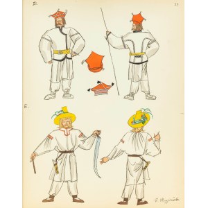 Zofia Stryjeńska (1891 Kraków - 1976 Genewa), Chłop z Polesia i gospodarz z Lubelszczyzny, plansza nr 32 z Teki Polish Peasants Costumes, 1939 r.