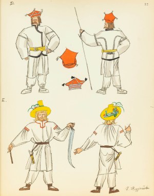 Zofia Stryjeńska (1891 Kraków - 1976 Geneva), A Peasant from Polesie and a Farmer from Lublin, board no. 32 from the Polish Peasants Costumes portfolio, 1939.