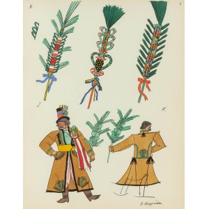 Zofia Stryjeńska (1891 Kraków - 1976 Genewa), Ślubny strój krakowski, plansza nr 6 z Teki Polish Peasants Costumes, 1939 r.