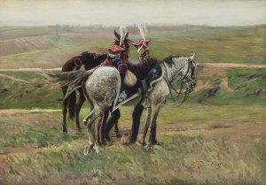 Zygmunt Rozwadowski (1870 Lviv - 1950 Zakopane), Cheval Legers by the Horses