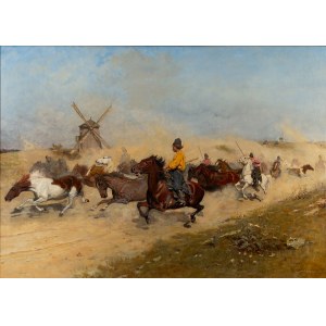 Antoni Piotrowski (1853 Nietulisko Duże k. Kunowa - 1924 Warszawa), Konwój koni stepowych, 1883