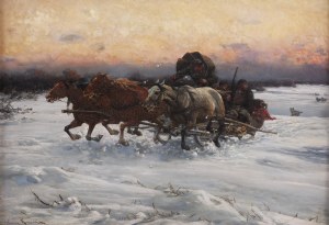 Alfred Wierusz-Kowalski (1849 Suwalki - 1915 Munich), Trójka ścigana przez wilki (Escape from Wolves), po/or 1894