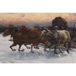 Alfred Wierusz-Kowalski (1849 Suwałki - 1915 Monachium), Trójka ścigana przez wilki (Ucieczka przed wilkami), po/lub 1894